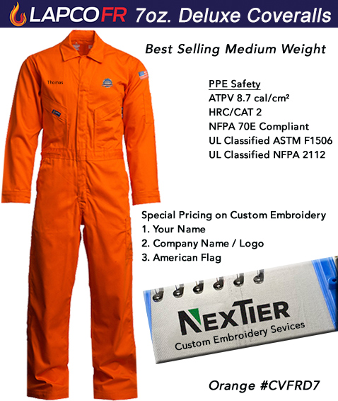 (image for) LAPCO FR Coveralls Best Selling Safety Orange Fabric CVFRD7
