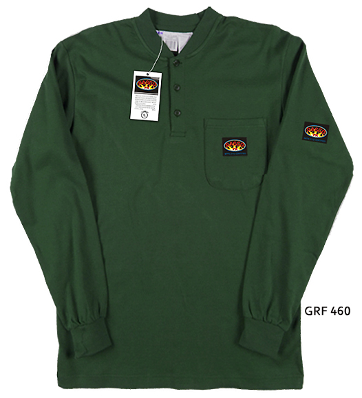 GRF460 Flame Resistant Hunter Green Long Sleeve Henley T-Shirt 